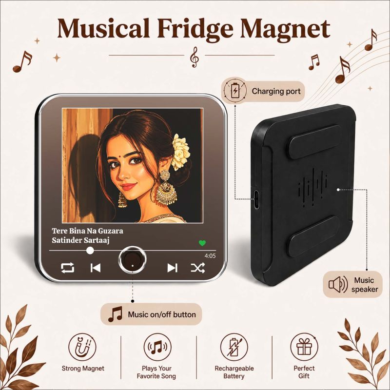 Birthday Gift for Wife Personalized Musical Fridge Magnet | Music Player Refrigerator Magnet Rechargeable Sound Magnet 1st for Wife